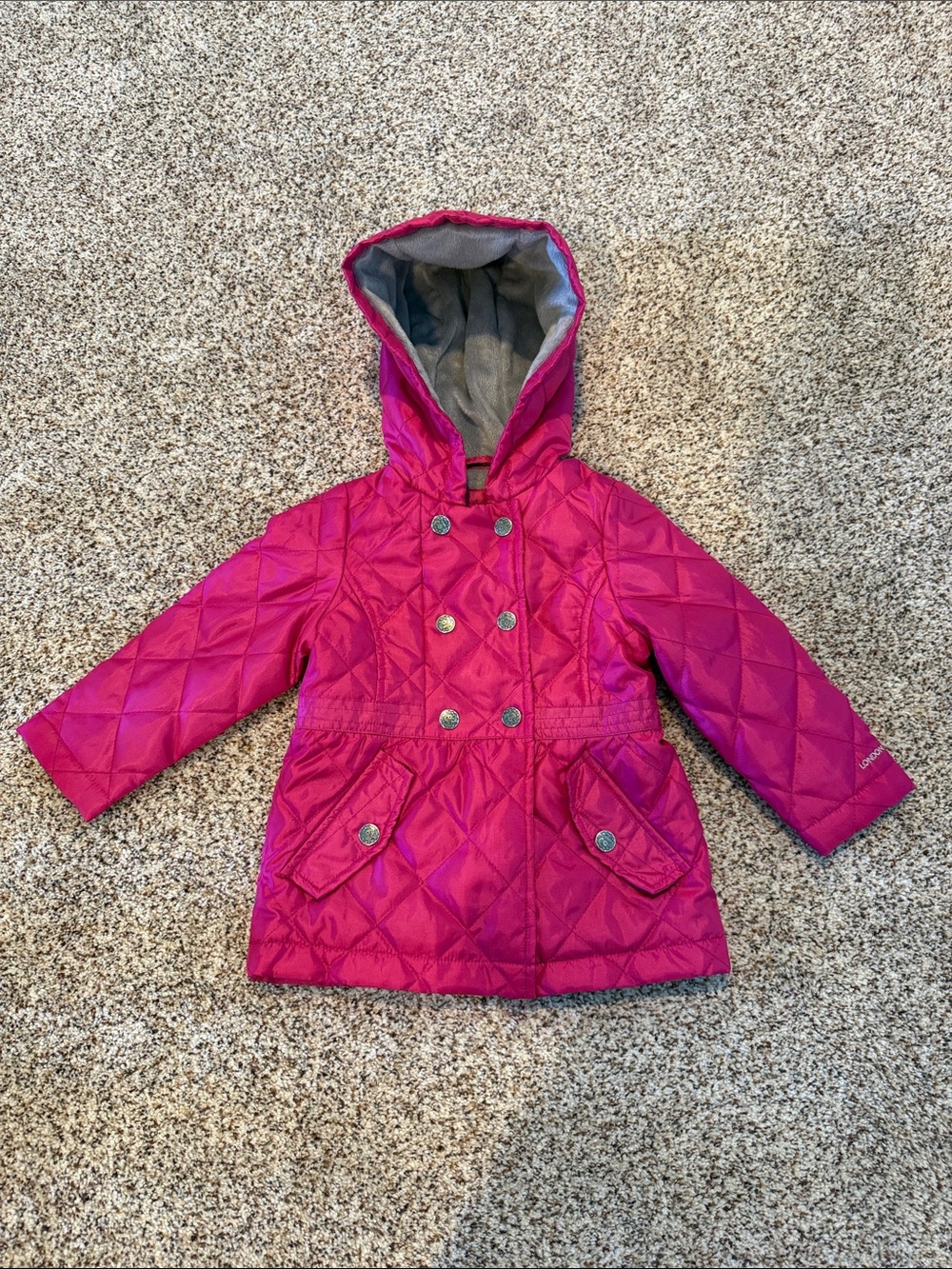 London Fog Quilted Hooded Puffer Coat in Hot Pink